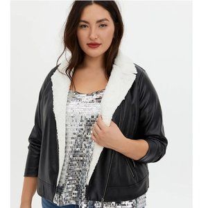 Torrid Black Faux Leather Moto Jacket with Sherpa Lining 0 L 12 NWT
